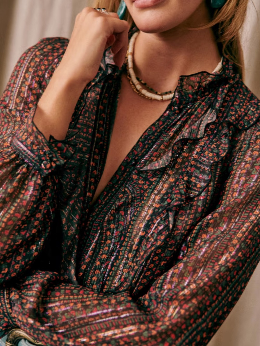 NEW Sezane Celine Button Front Floral Blouse, Size 36/US 4 - Picture 2 of 14